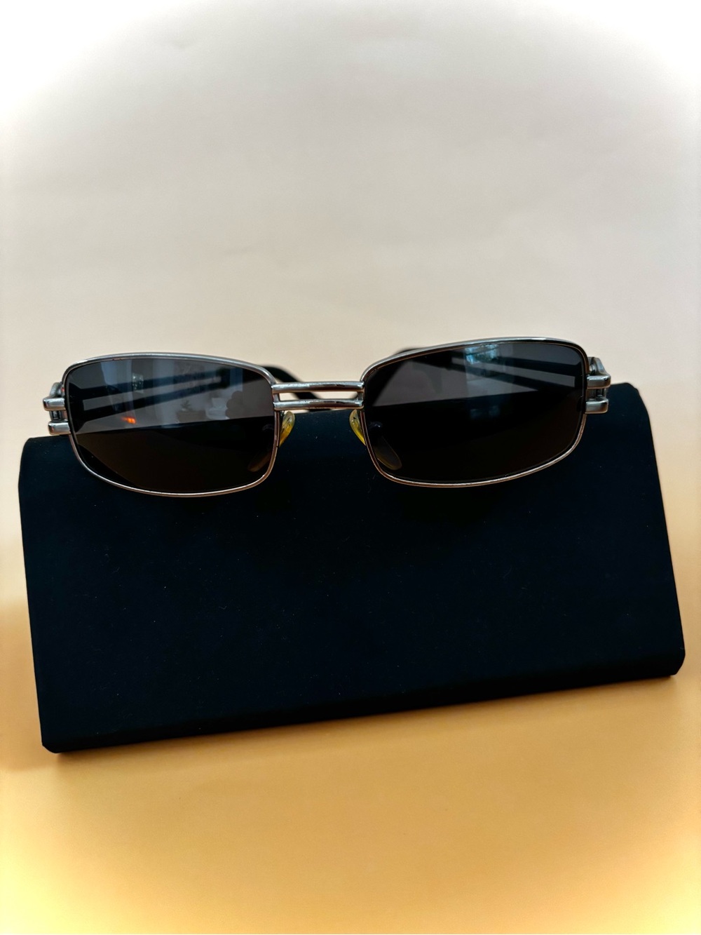 Vintage Versace Men's Rectangular Sunglasses - grey blue Lenses, Silver Frame
